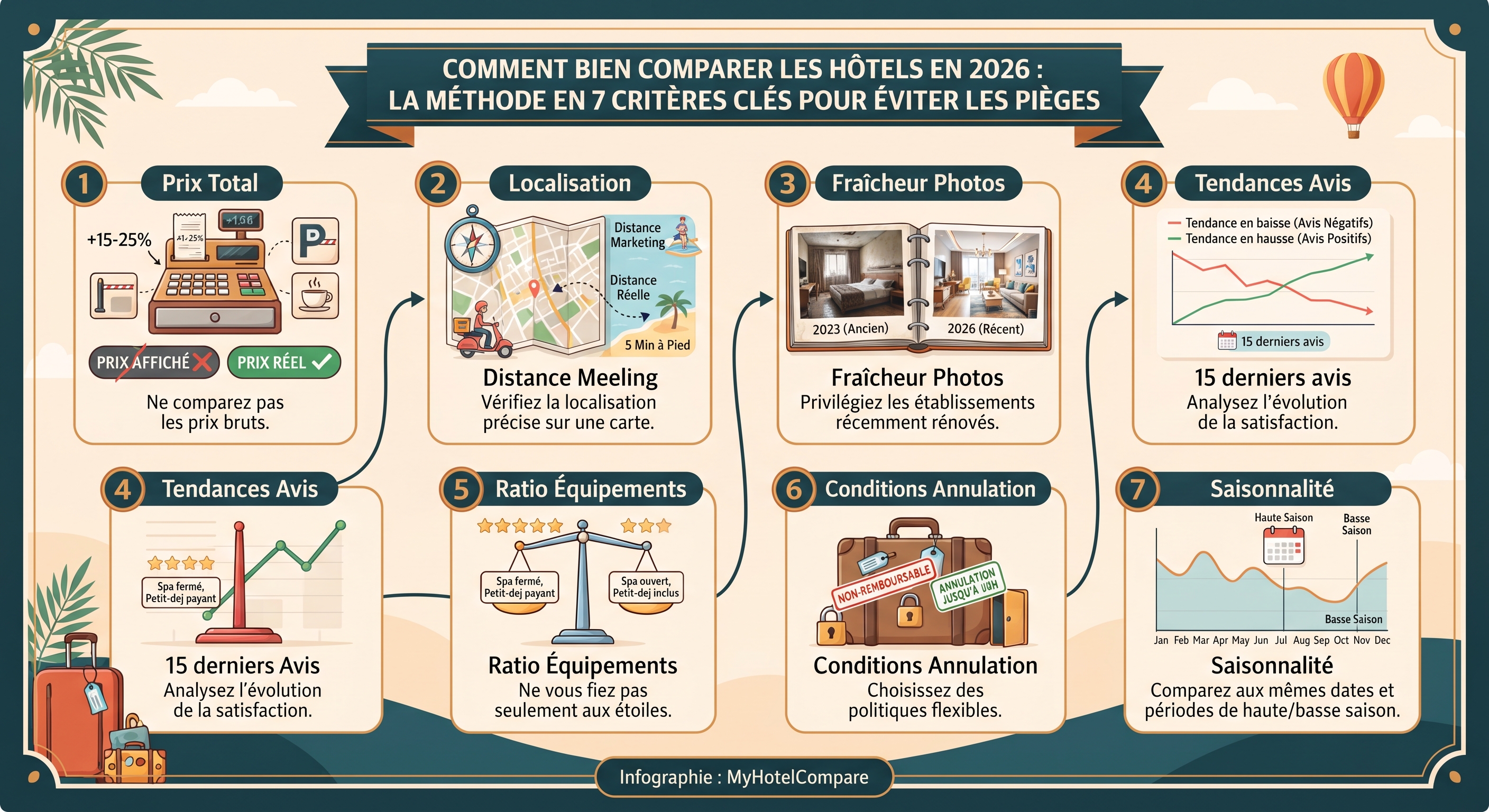 Comment bien comparer les hôtels en 2026 : la méthode en 7 critères que les comparateurs ne vous montrent pas