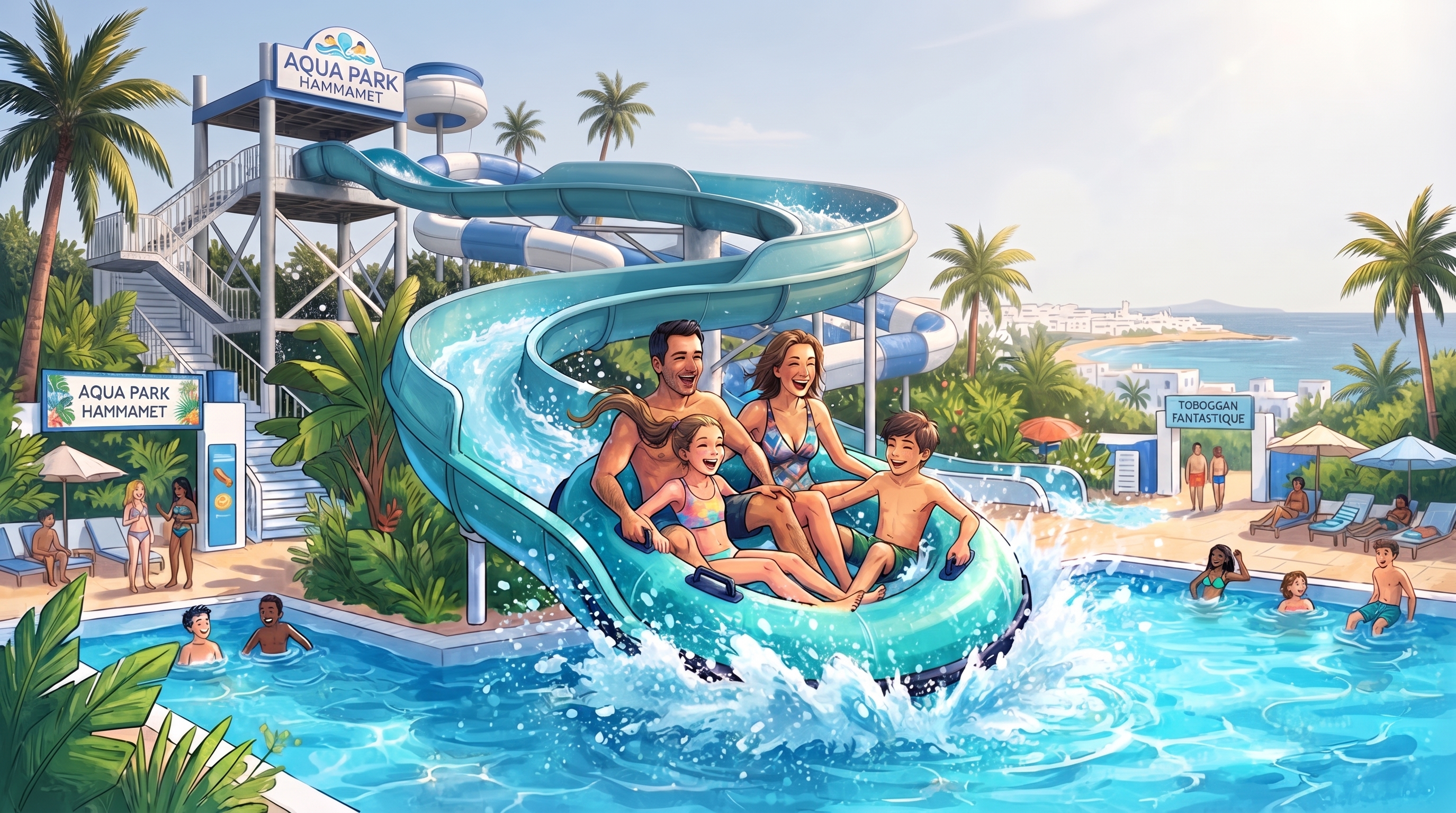 Parc aquatique et toboggans pour enfants à Hammamet