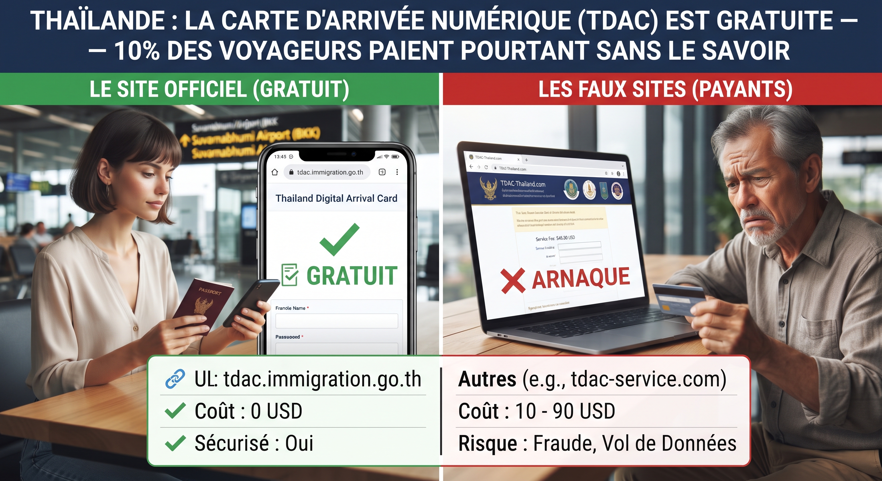 Thaïlande : la carte d'arrivée numérique (TDAC) est gratuite — 10% des voyageurs paient pourtant sans le savoir